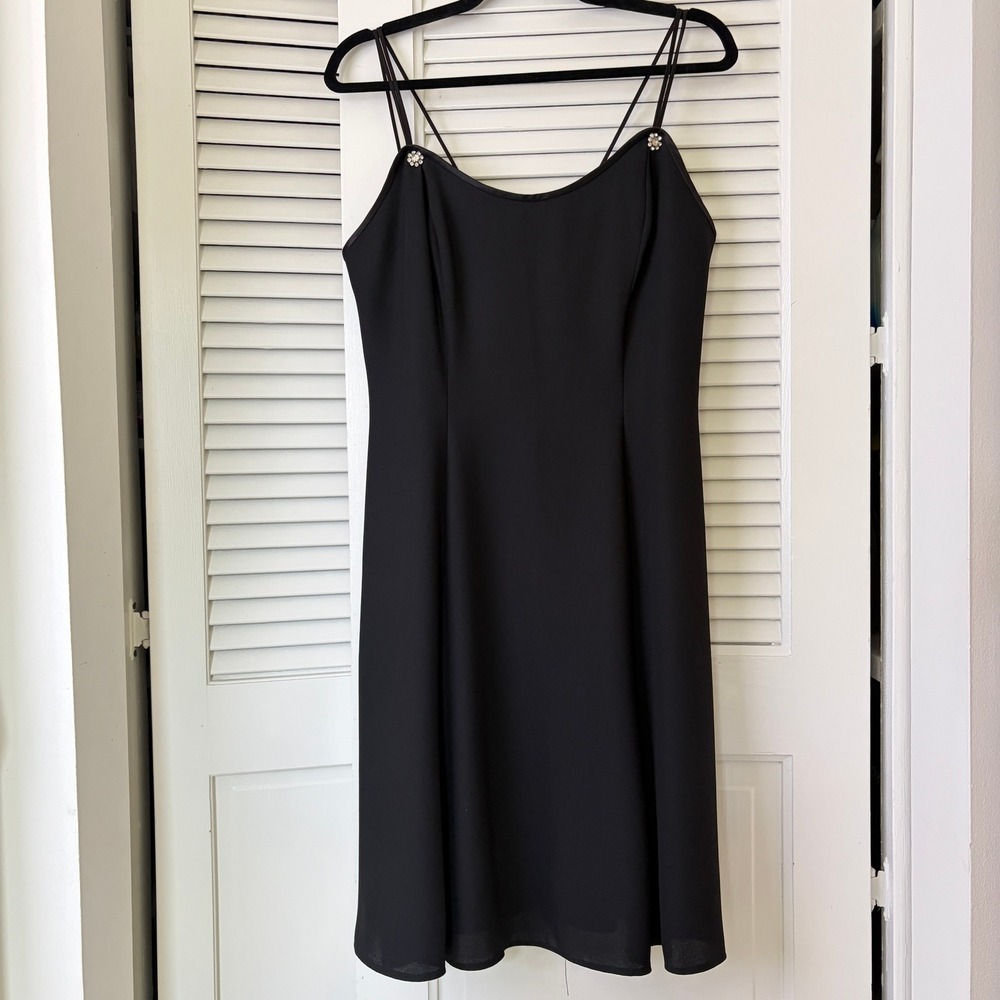 VTG Nu-Mode 90s Black‎ Cocktail Rhinestone Dress Spaghetti Strap Women's 9/10